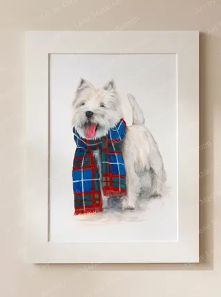 The Edinburgh Westie design on a mounted fine art print.