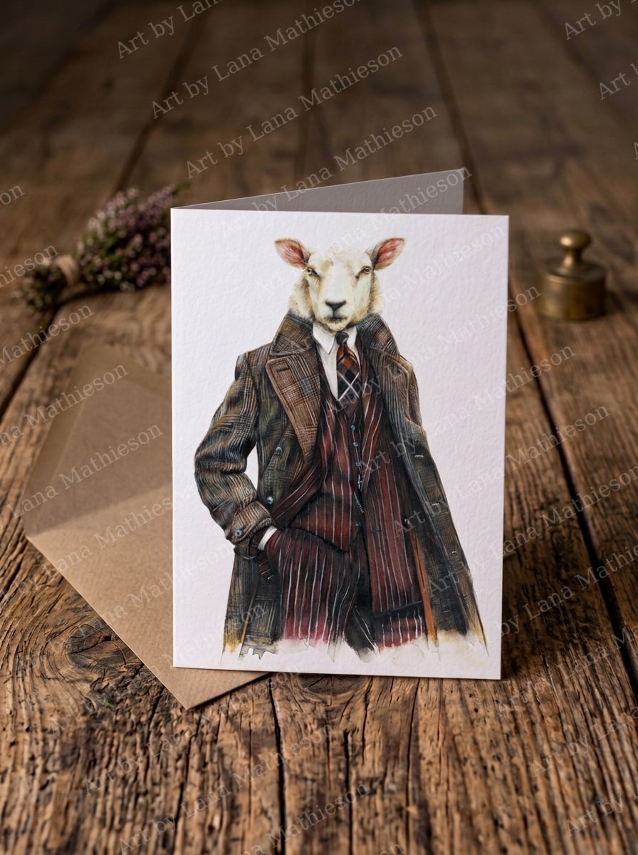 The Fife Arms Tup design on an A6 greeting card.