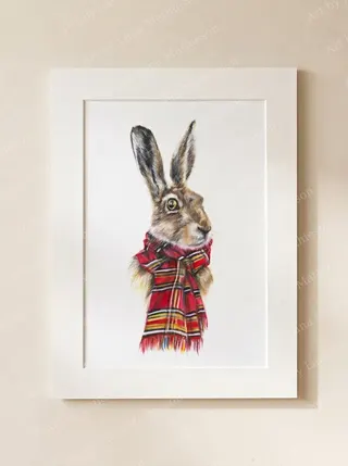 The Hare of Ardrishaig design on a mounted fine art print.