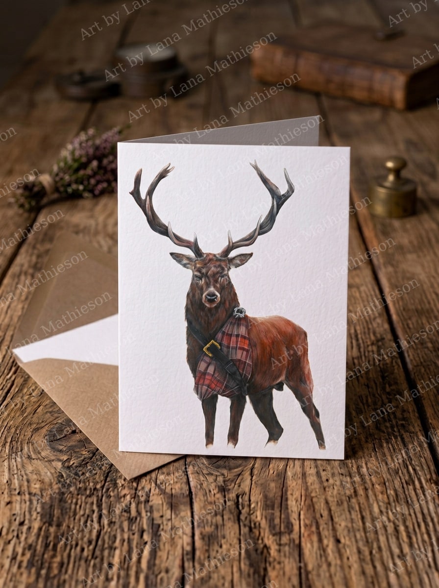 The Highlander design on an A6 greeting card.