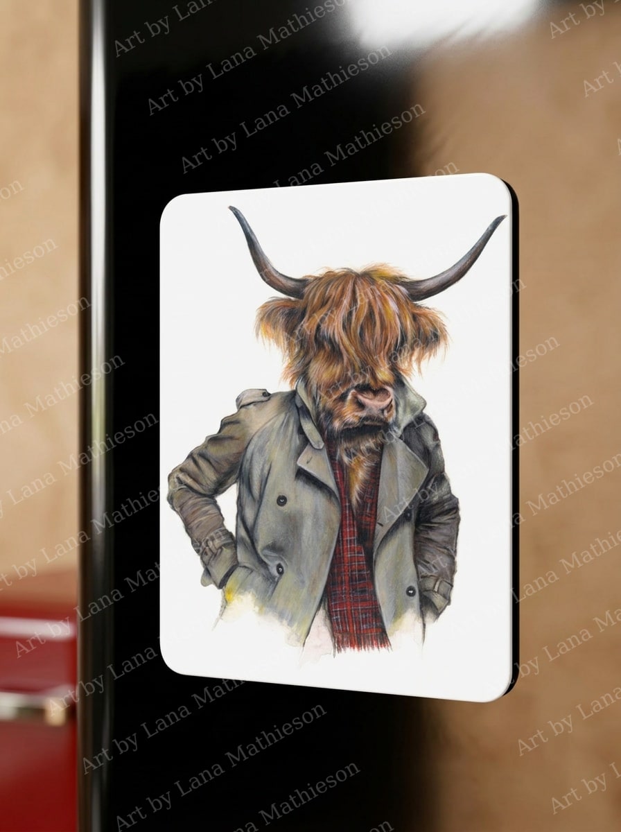 The Kelvingrove Coo design on a fridge magnet.