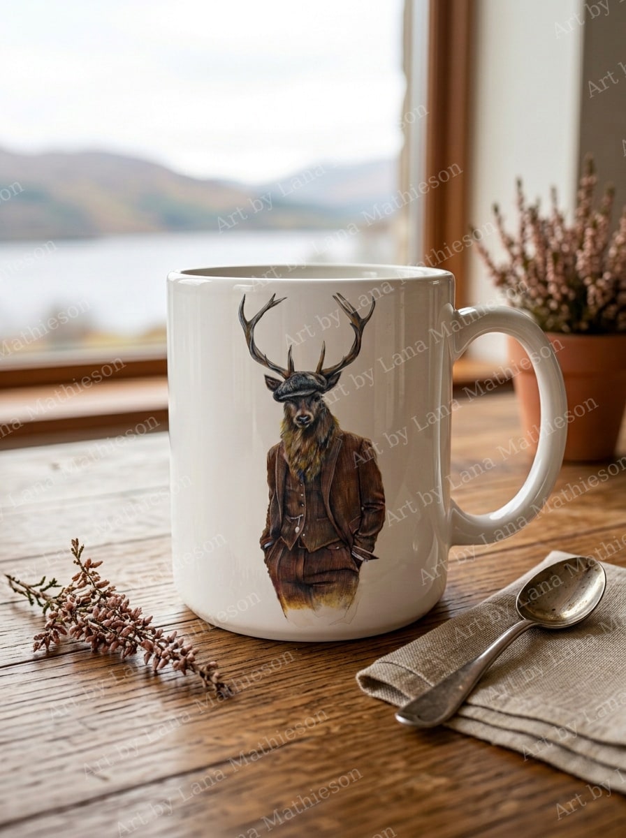 The Kingshouse Stag design on a ceramic mug.