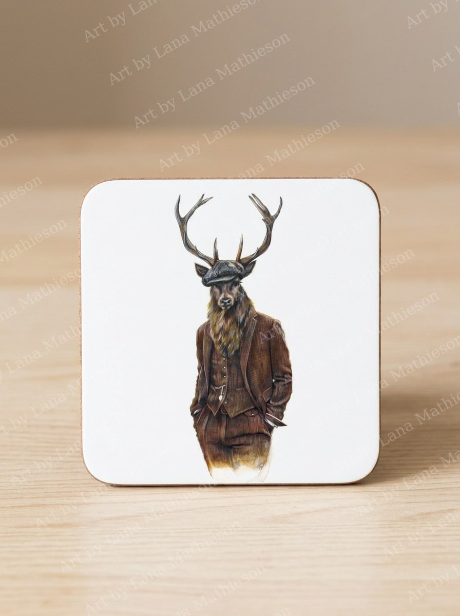 The Kingshouse Stag design on coasters.