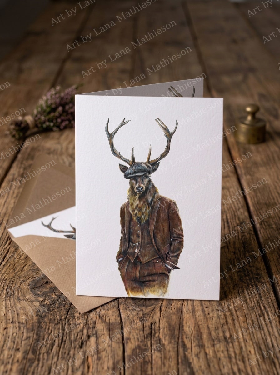 The Kingshouse Stag design on an A6 greeting card.