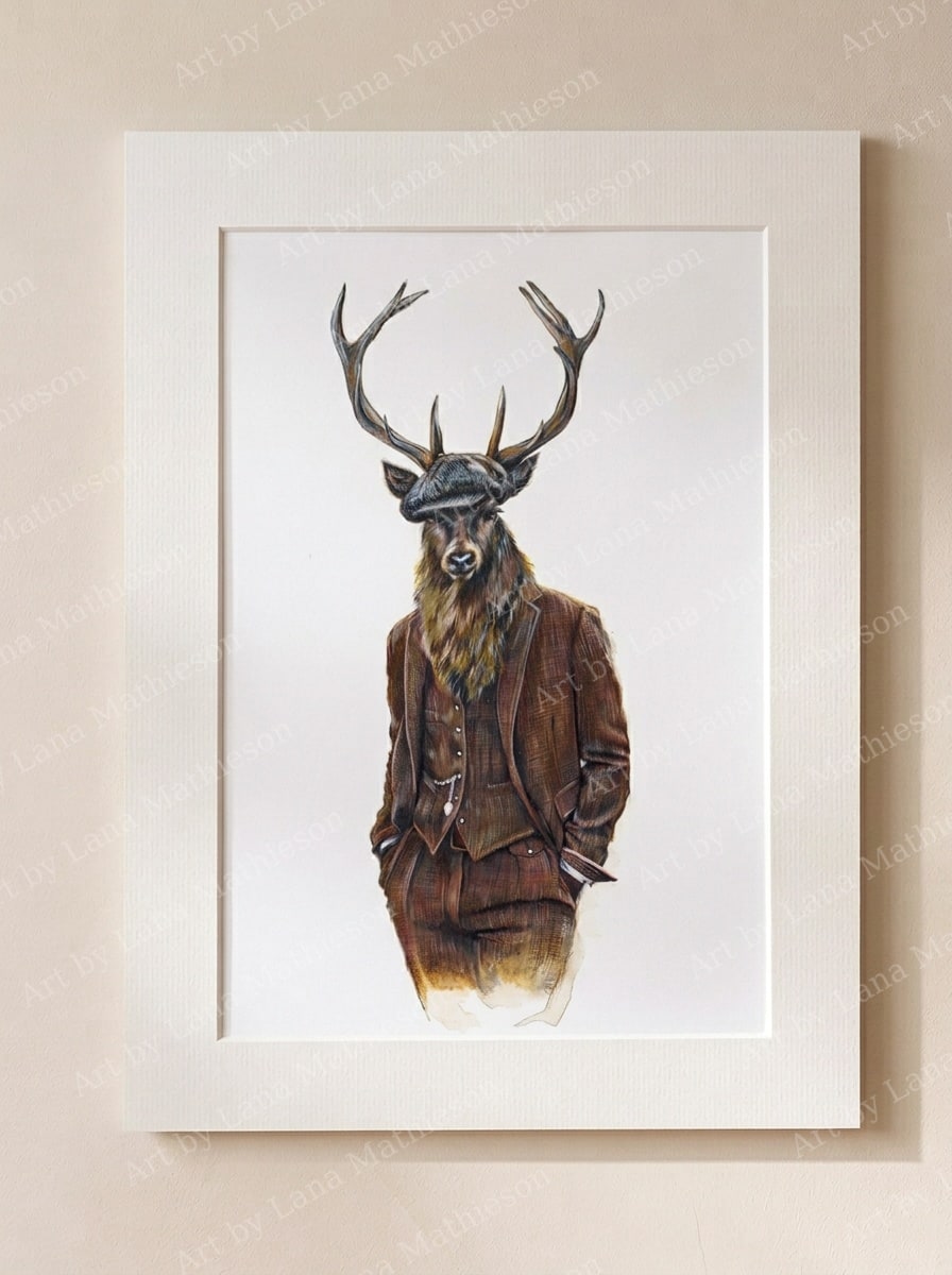 The Kingshouse Stag design on a mounted fine art print.