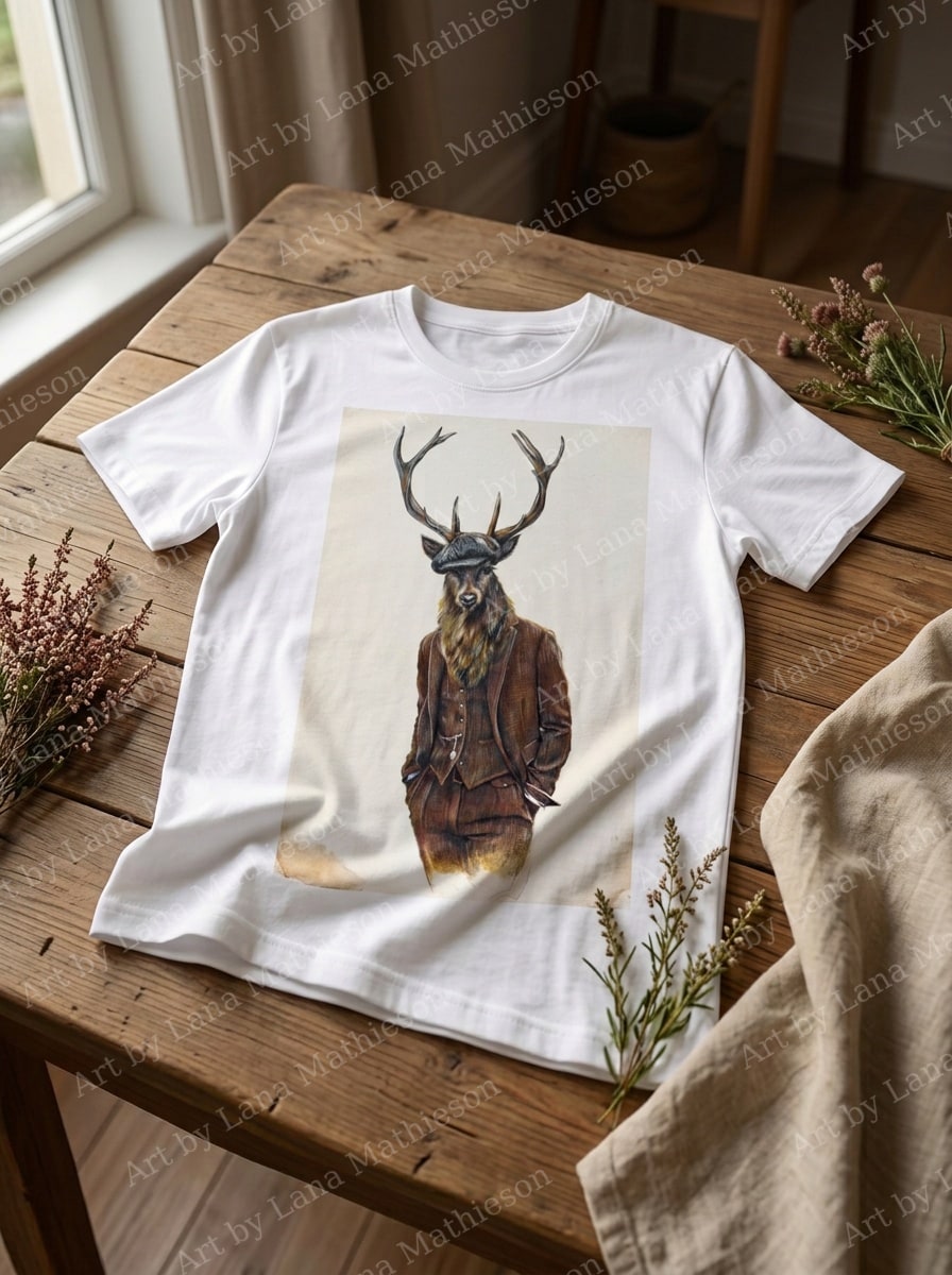 The Kingshouse Stag design on a T-shirt.