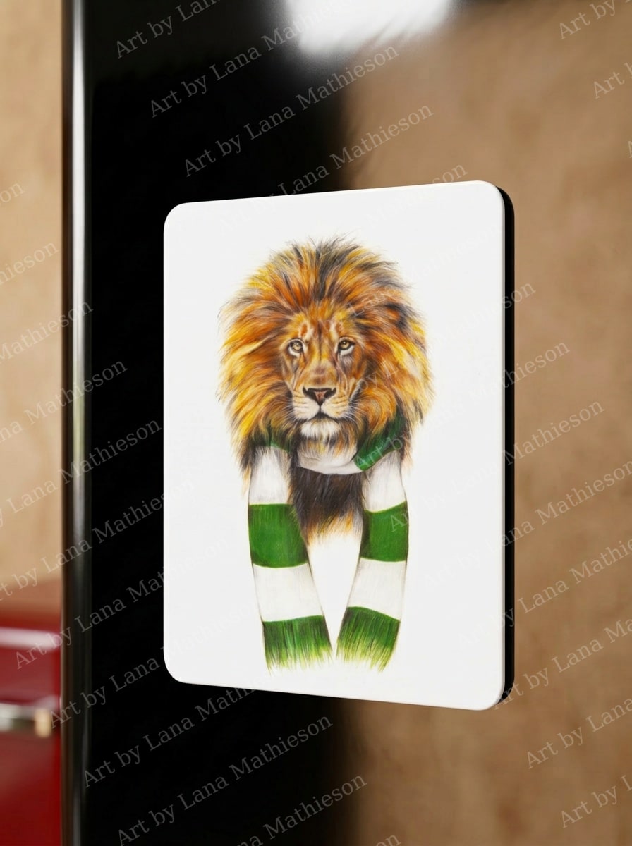 The Lisbon Lion design on a fridge magnet.