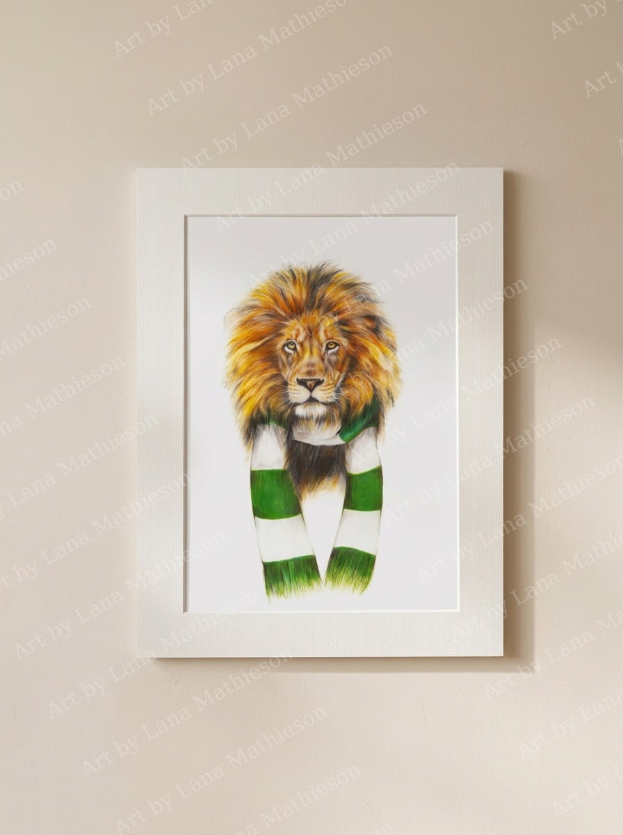 The Lisbon Lion older Version design on a mounted fine art print.