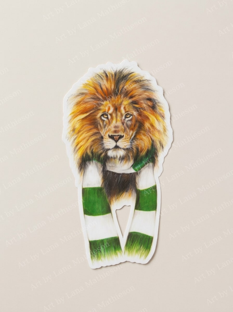 The Lisbon Lion design on a waterproof outdoor sticker.