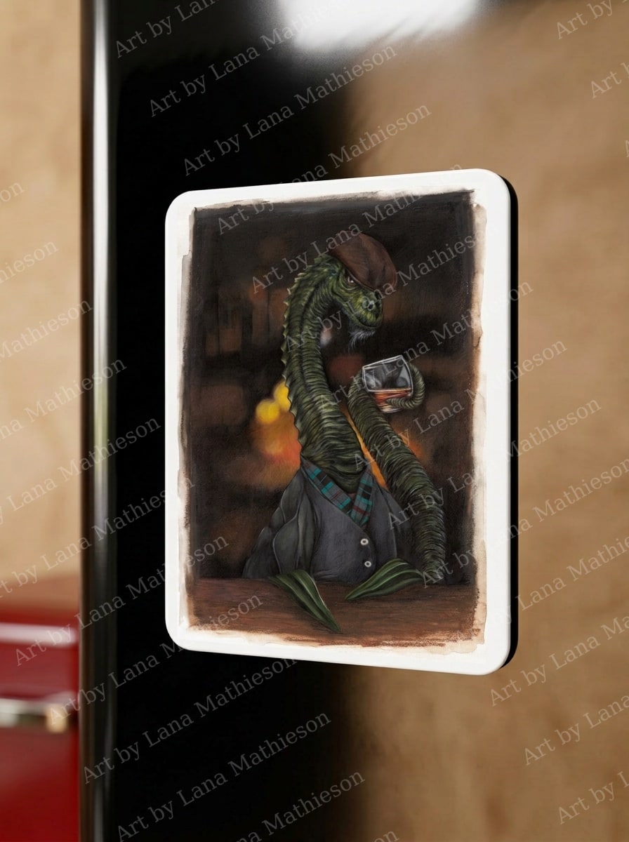 The Loch Ness Monster design on a fridge magnet.
