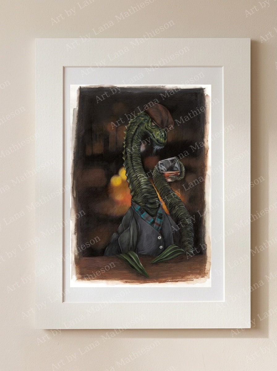 The Loch Ness Monster design on a mounted fine art print.