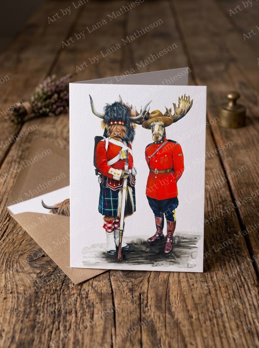 The Moonted Polis design on an A6 greeting card.