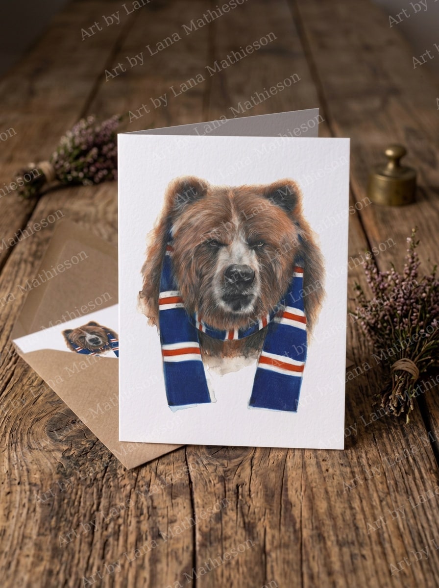 The Rangers Bear design on an A6 greeting card.