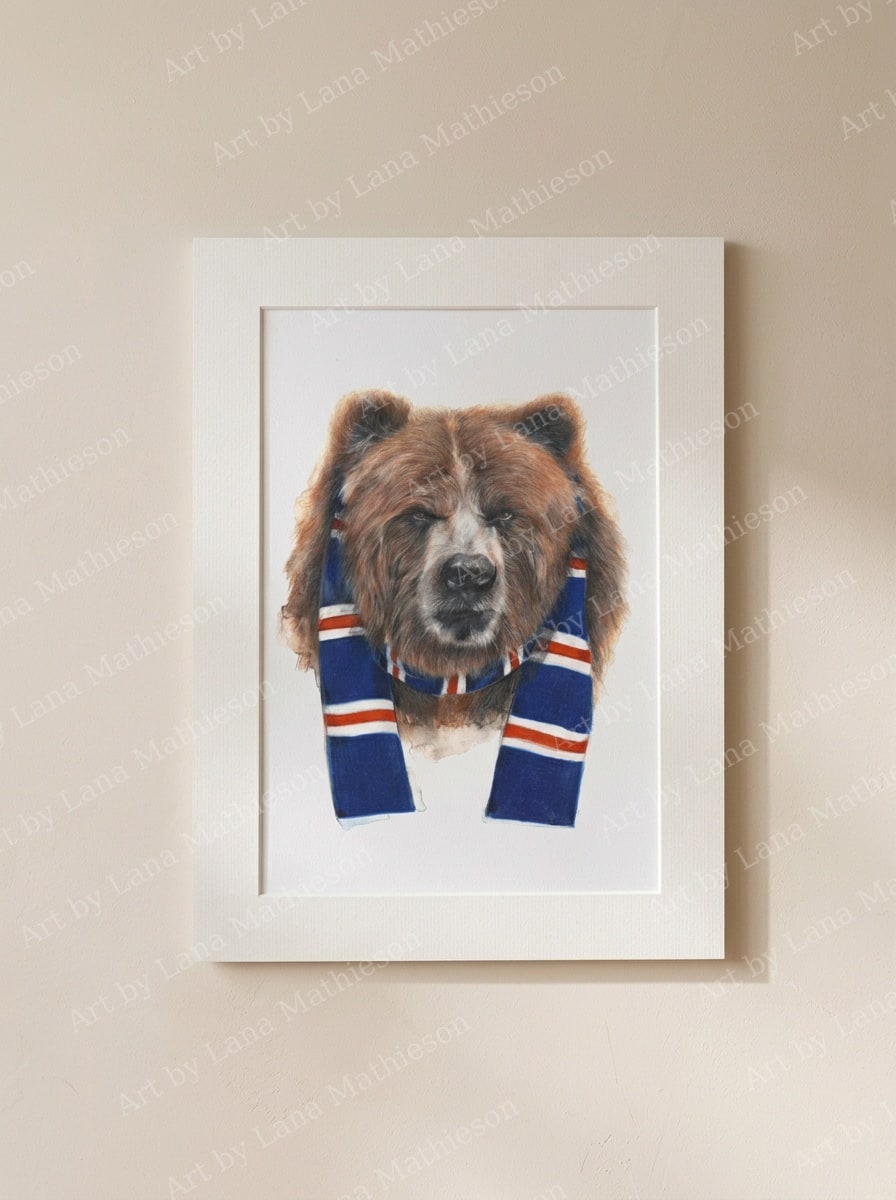 The Rangers Bear design on a mounted fine art print.