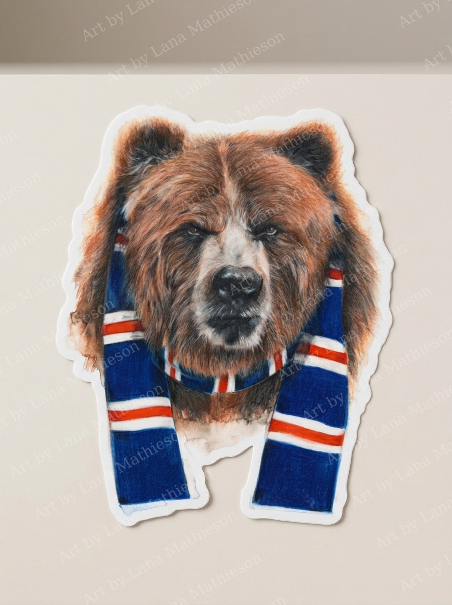 The Rangers Bear design on a waterproof outdoor sticker.