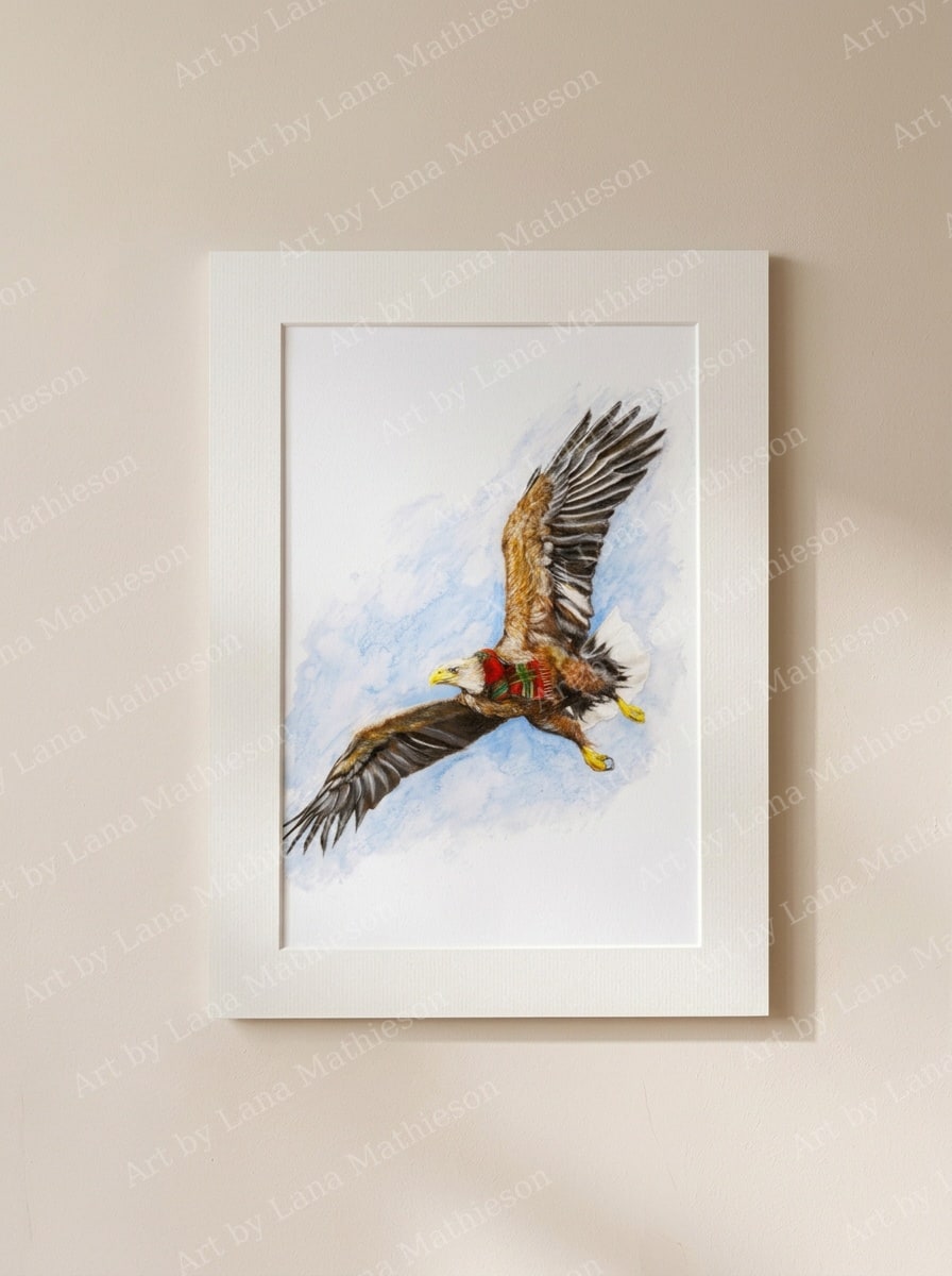 The Sky Over Loch na Keal design on a mounted fine art print.
