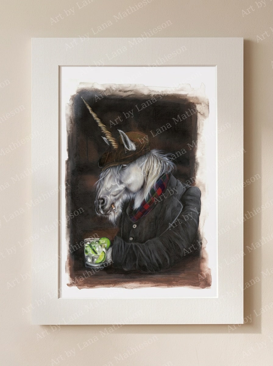 The Unicorn Legend design on a mounted fine art print.