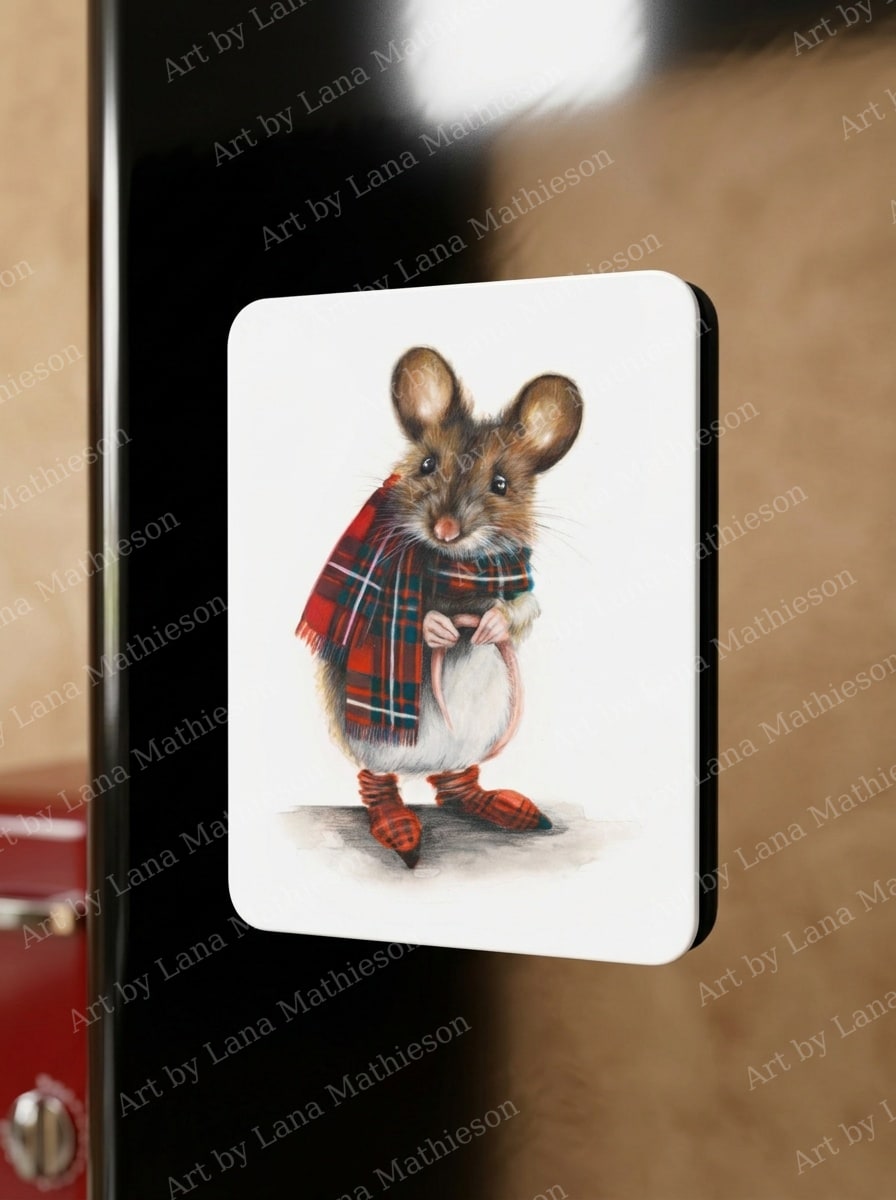 The Verdant Mill Mouse design on a fridge magnet.