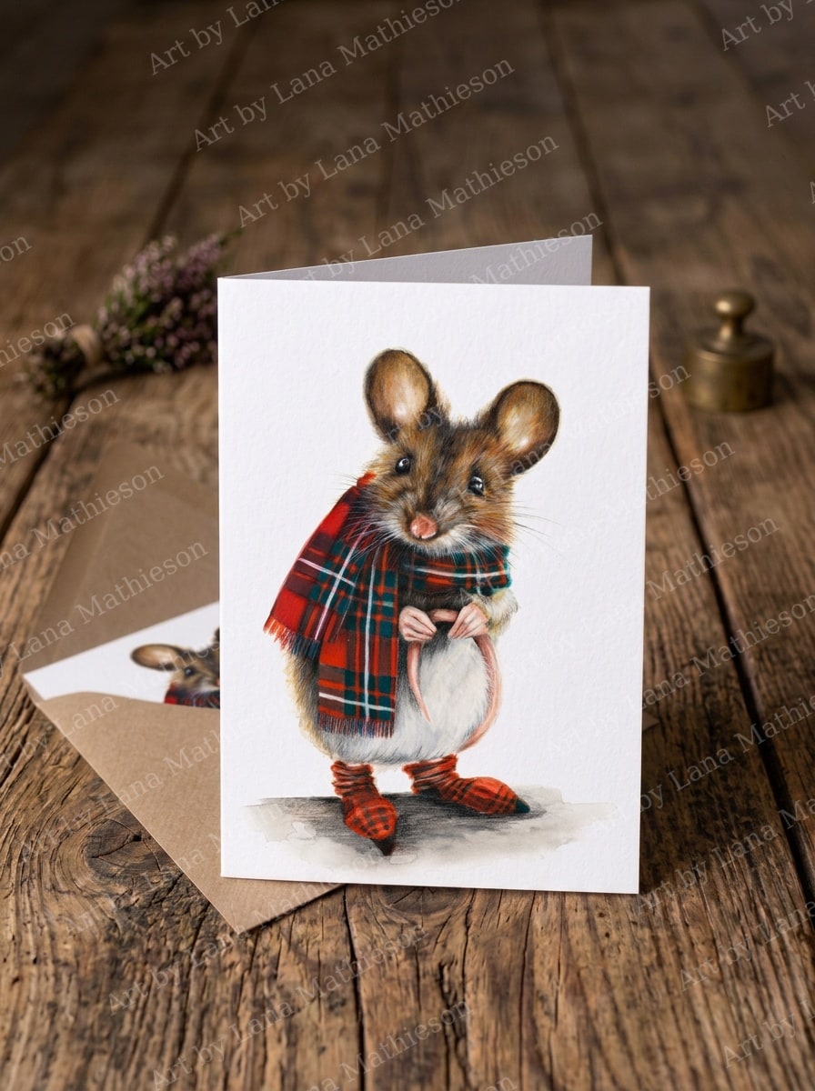 The Verdant Mill Mouse design on an A6 greeting card.