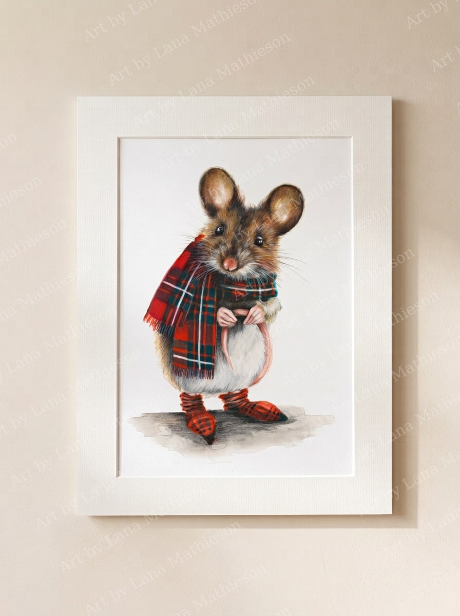 The Verdant Mill Mouse design on a mounted fine art print.