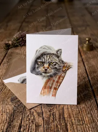 The Wild Outlander Cat design on an A6 greeting card.
