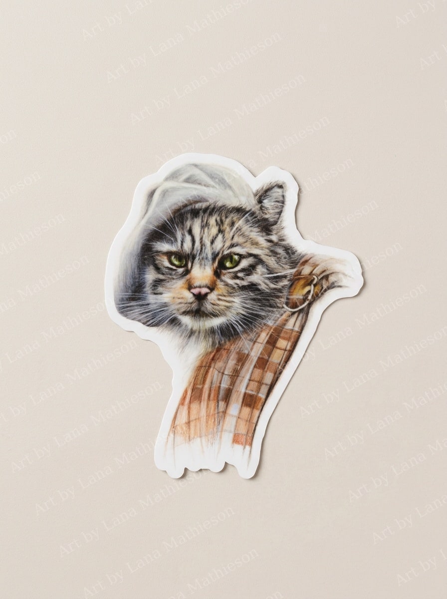 The Wild Outlander Cat design on a waterproof outdoor sticker.