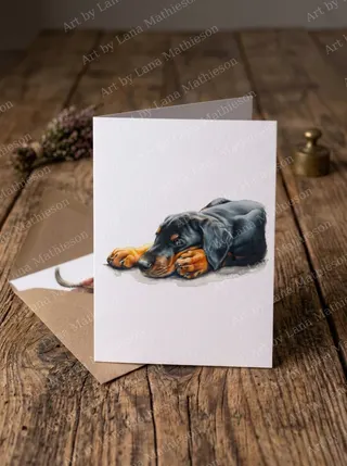 Wee Dobbie design on an A6 greeting card.