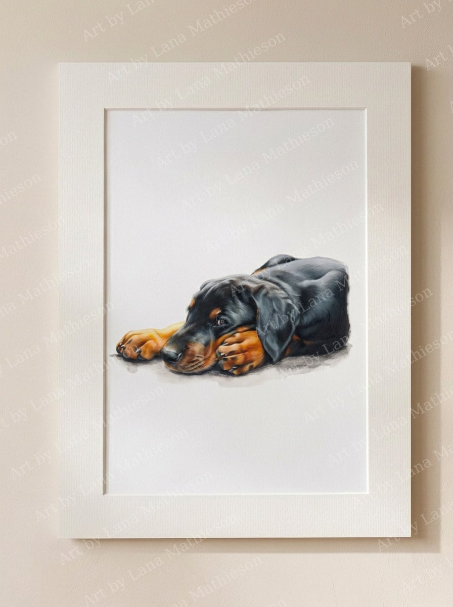 Wee Dobbie design on a mounted fine art print.