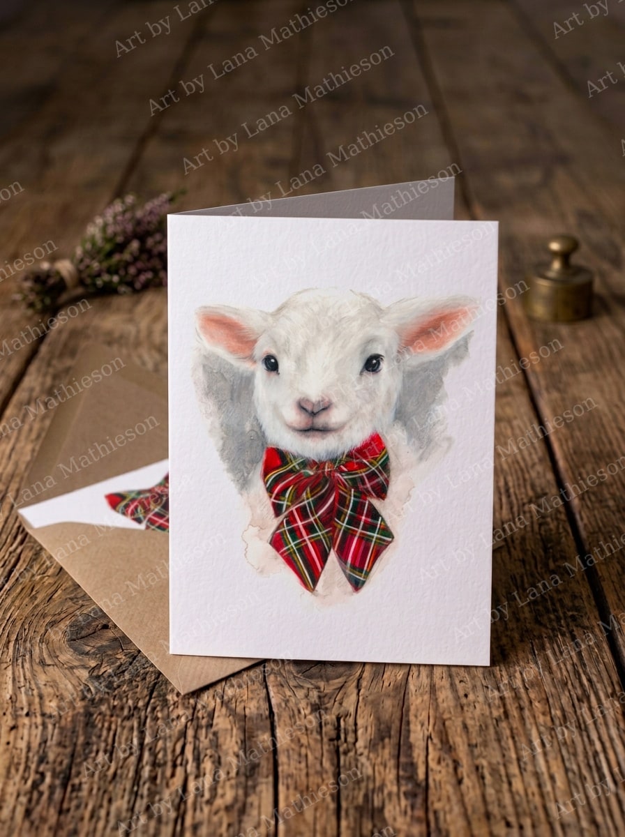 Wee Lamb design on an A6 greeting card.