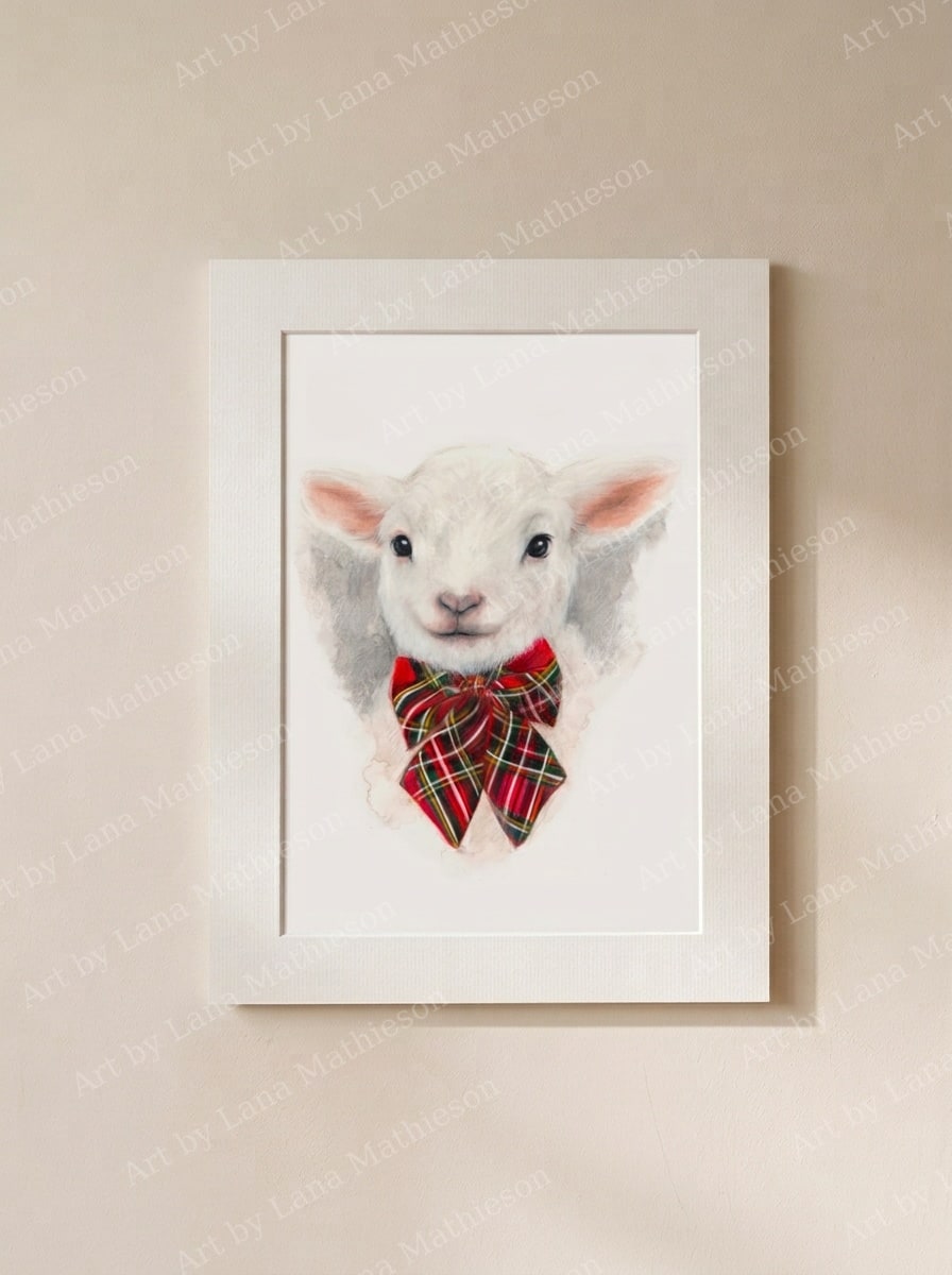 Wee Lamb design on a mounted fine art print.