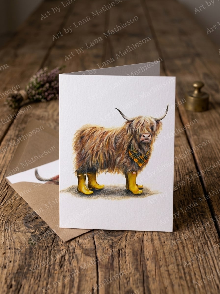 Welly Macleod design on an A6 greeting card.