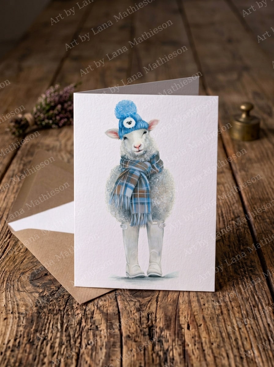 Winter in Scotland design on an A6 greeting card.