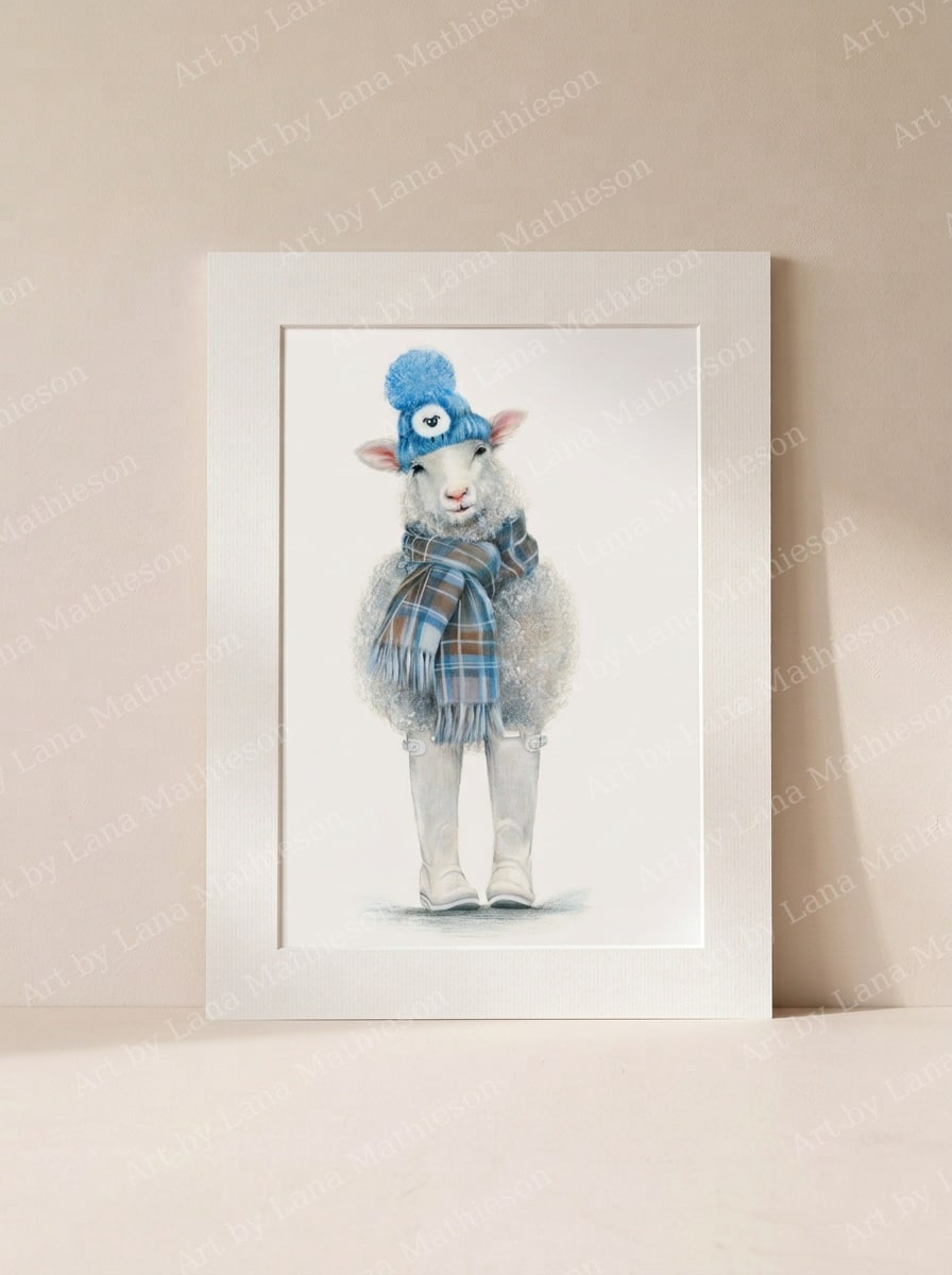 Winter in Scotland design on a mounted fine art print.
